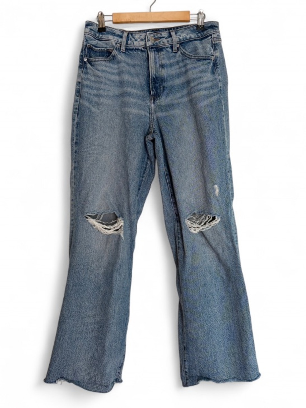 Express Wide Leg High Rise Ripped Knee Denim Jeans Size 10 Long